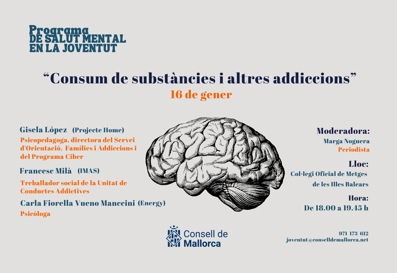 La quarta conferència del programa «Salut mental en la joventut», titulada «Consum de substàncies i altres addiccions»